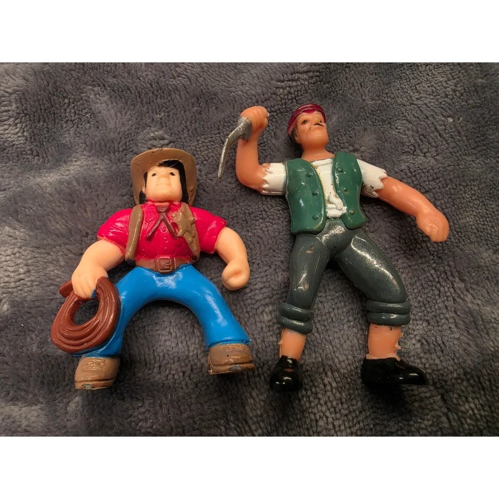 Vintage PVC Lincoln Log Figure Lot Cowboy w/ Lasso & Pirate with Cutlass Toy Set